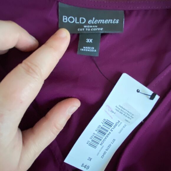 Bold Elements Cut to Curve Women Purple Paragon Cold Shoulder Tunic Plus 3X NEW - Picture 3 of 7
